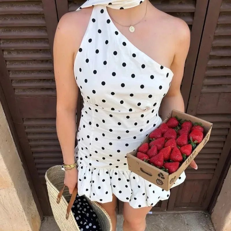 SOERA Nina One Shoulder Polka Dot Mini Dress - Dresses - 1005011810493648-;Rp1775552728136056283 Red S