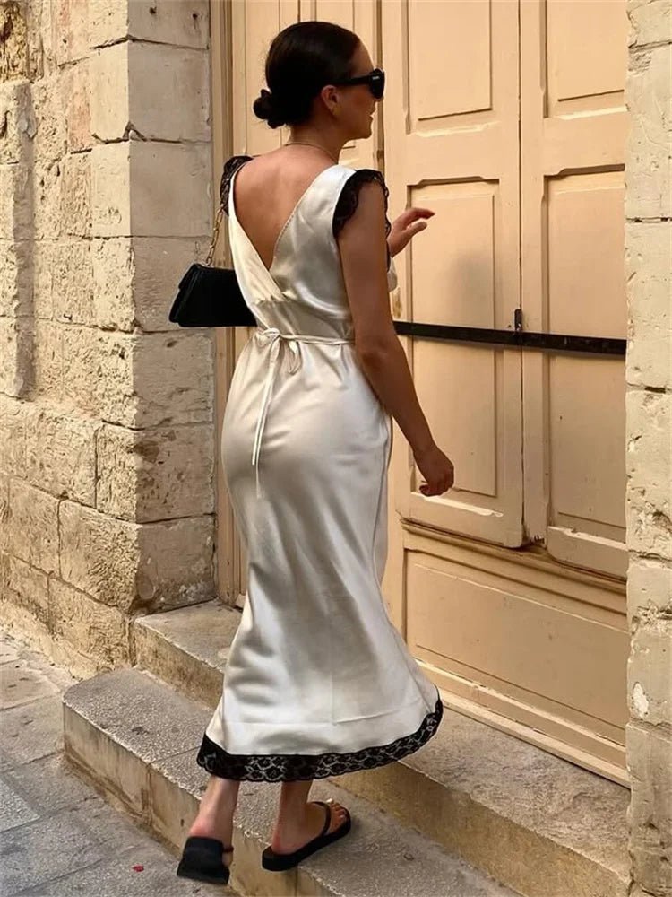 SOERA Piper Satin Lace Maxi Dress - Dresses - 1005009954790316-;vH1774621553235204484 White Black M