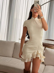 Celeste Satin Patchwork Lace Collar Dress