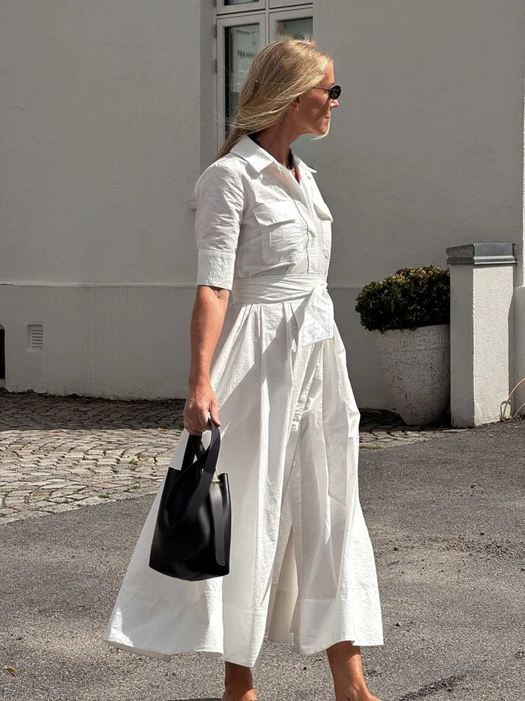 SOERA Stacie Bow Tie-Waist Shirt Dress - Dresses -  White XS