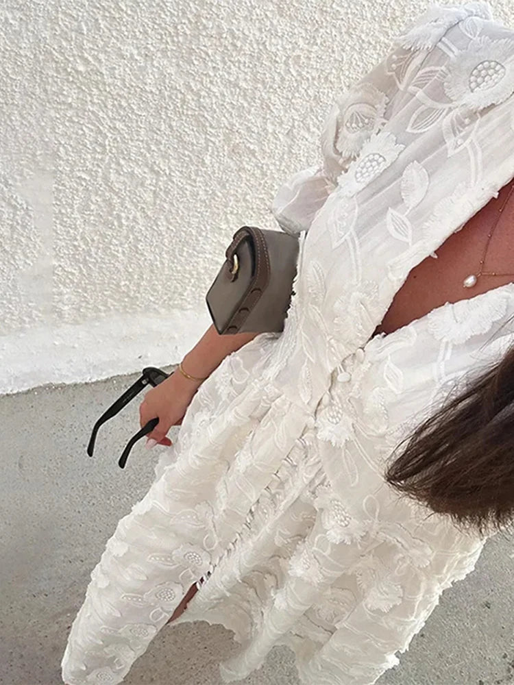SOERA Wendy Embroidered Lace V-Neck Midi Dress - Dresses -  White L