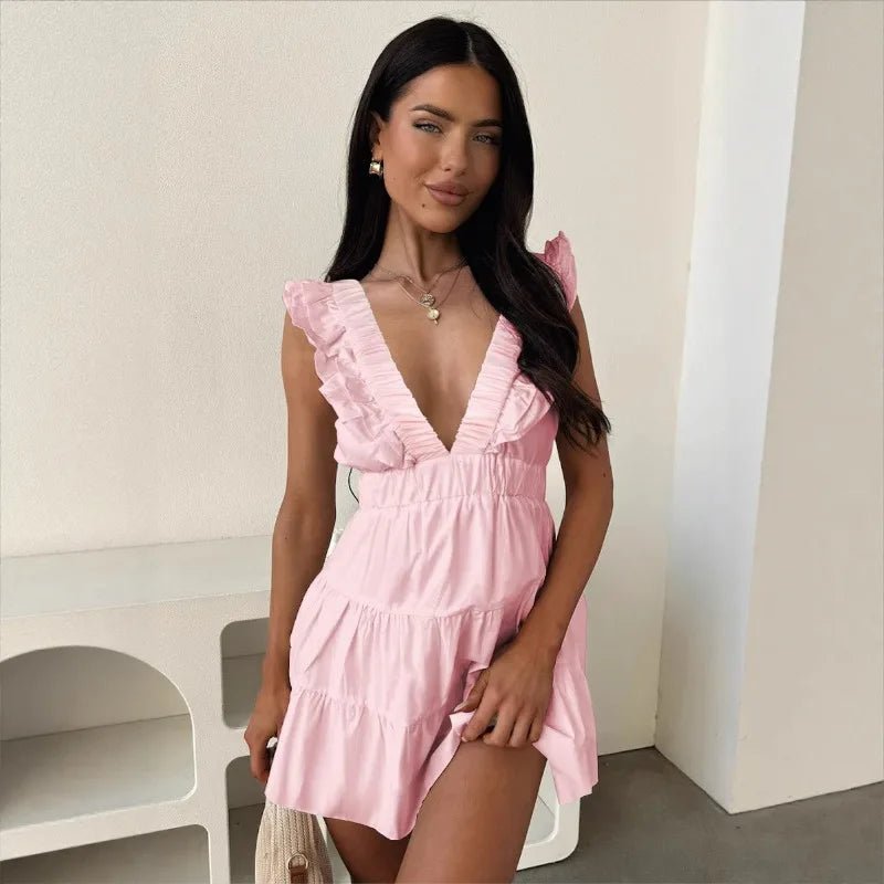 SOERA Zelia V-Neck Ruffle Sleeveless Dress - Dresses -  Pink XS