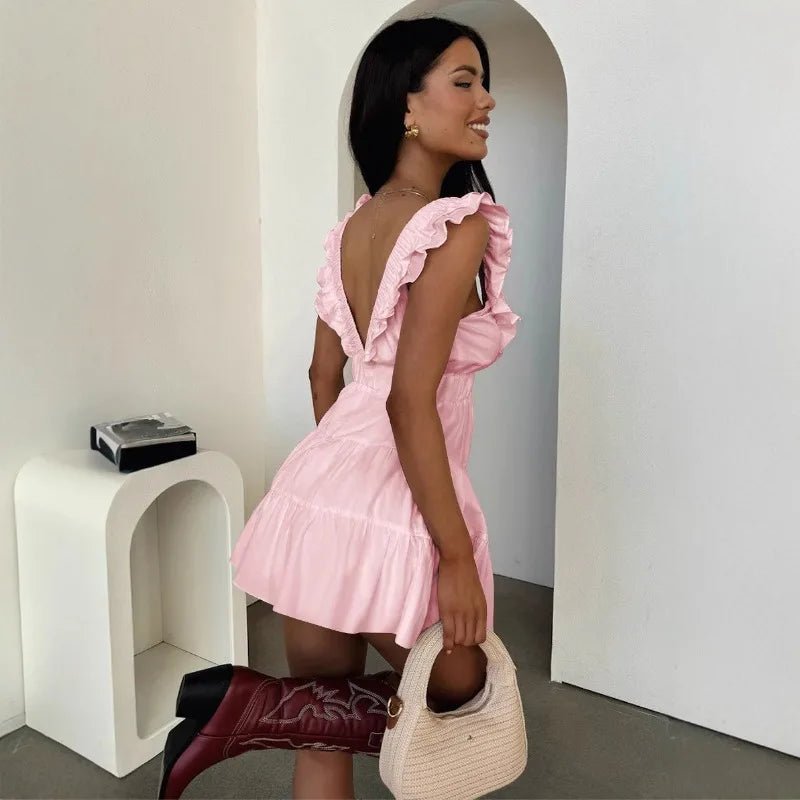 SOERA Zelia V-Neck Ruffle Sleeveless Dress - Dresses -  Pink XS