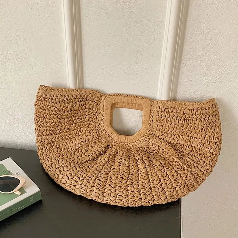 SOERA Alyana Half - Moon Rattan Tote Bag - Handbags -  Brown