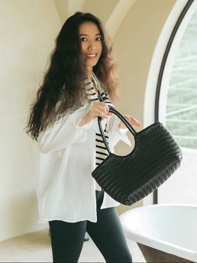 SOERA Beatrice Woven Leather Tote Bag - Handbags -  Auburn Small