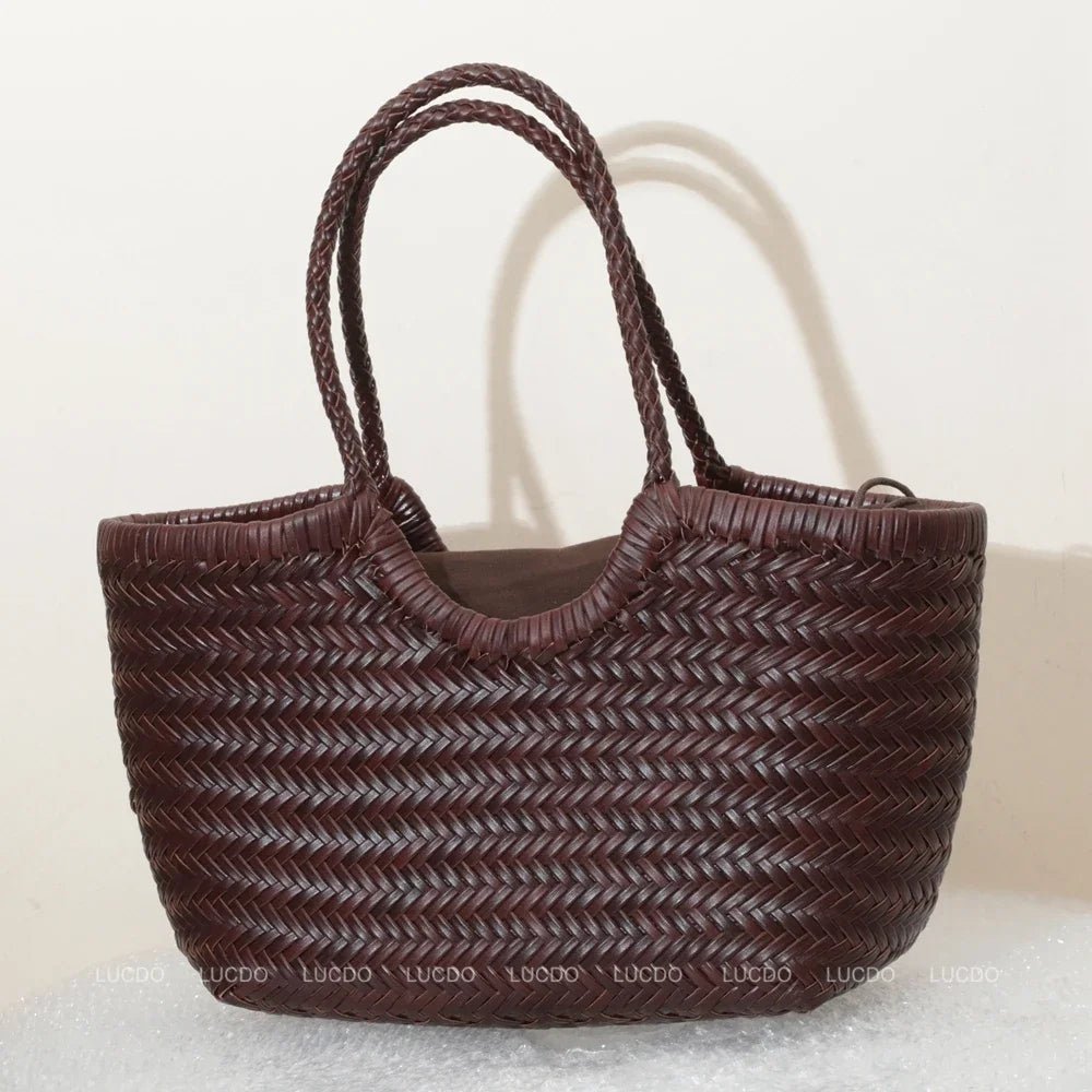 SOERA Beatrice Woven Leather Tote Bag - Handbags -  Coffee Small