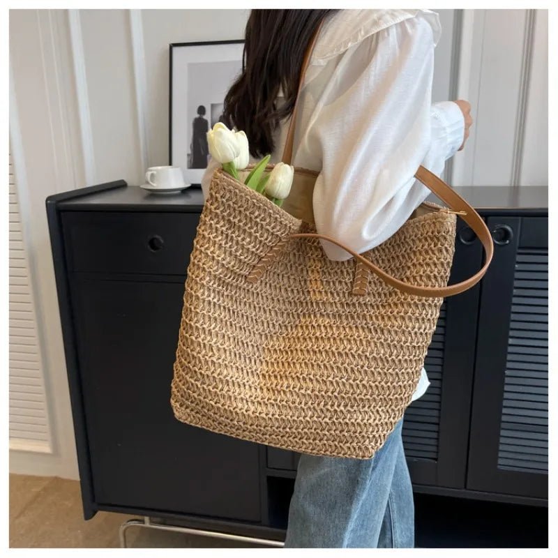 SOERA Celeste Woven Straw Beach Tote - Handbags -  Brown