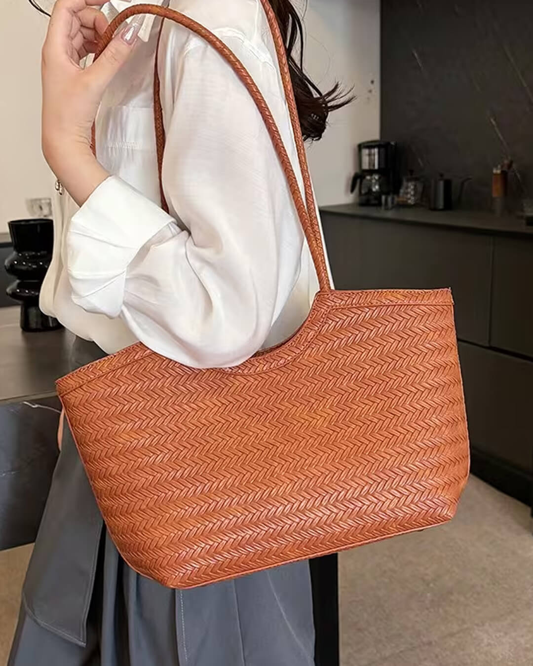 SOERA Rica Woven Faux Leather Bag - Handbags - Soera-Rica-Woven-Faux-Leather-Bag-Handbag/Dark-Brown Dark Brown Regular