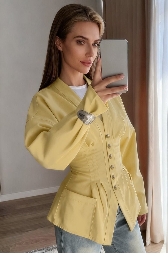 SOERA Beatrice Pleated Slim Vintage Waist Blazer - Jacket -  Yellow S