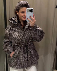 Veste Coupe-Vent Katie à Capuche à Carreaux