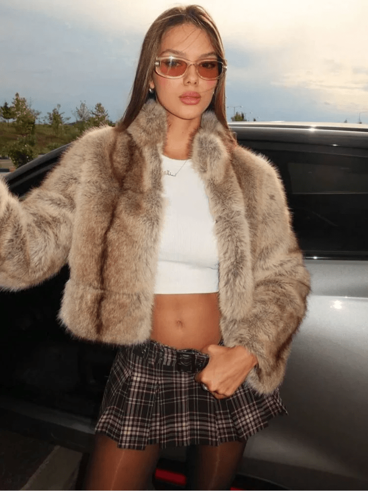 SOERA Aubrey Faux Fur Cropped Jacket - Jackets - 3256809599920427-;lD1766488747969440994 S Brown