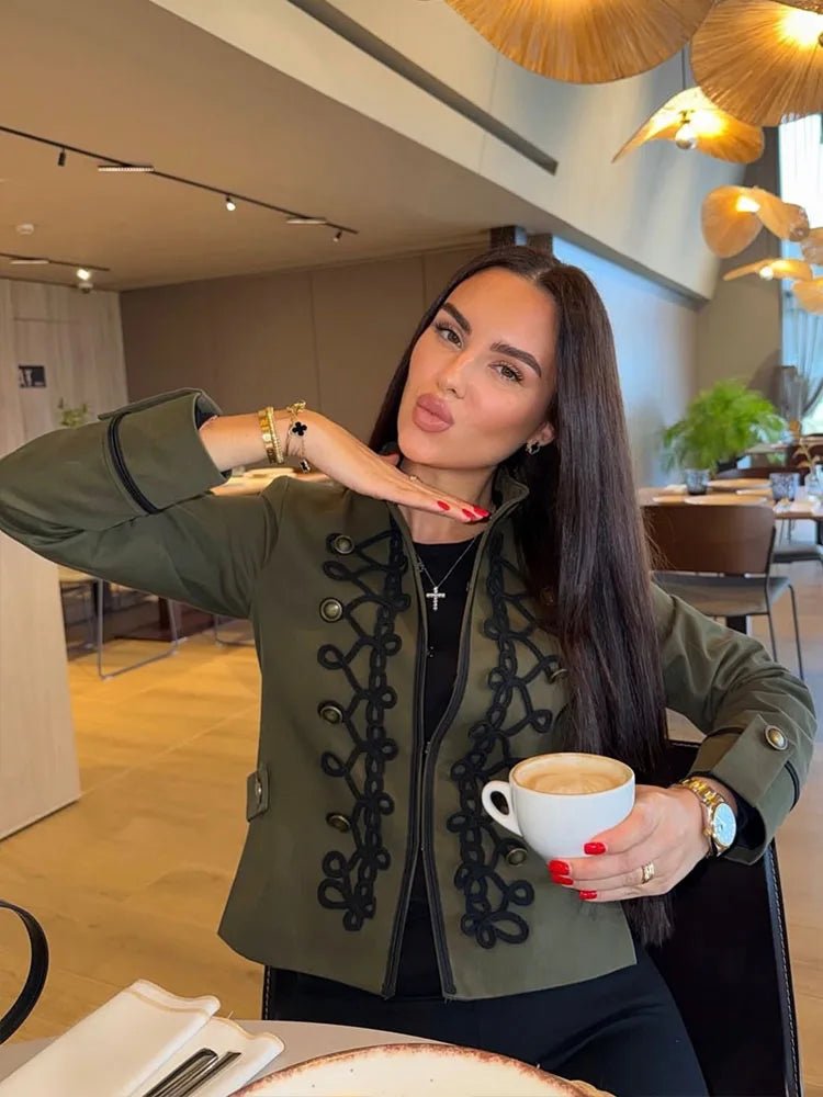 SOERA Becky Rope Knot Buckle Napoleon Jacket - Jackets - 1005011815872576-;LZ1775826847912356170 Army Green L