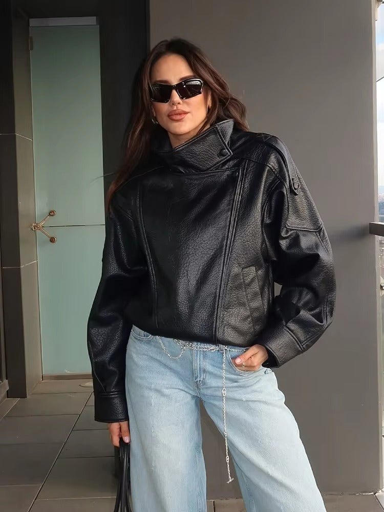 SOERA Carla Asymmetrical Leather Jacket - Jackets -  Black M