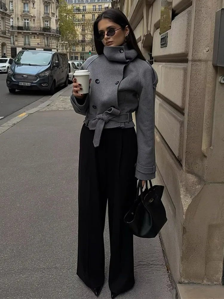 SOERA Debbie Stand Collar Short Trench Coat - Jackets - 1005010585967410-;bg1773321574175519045 Gray S