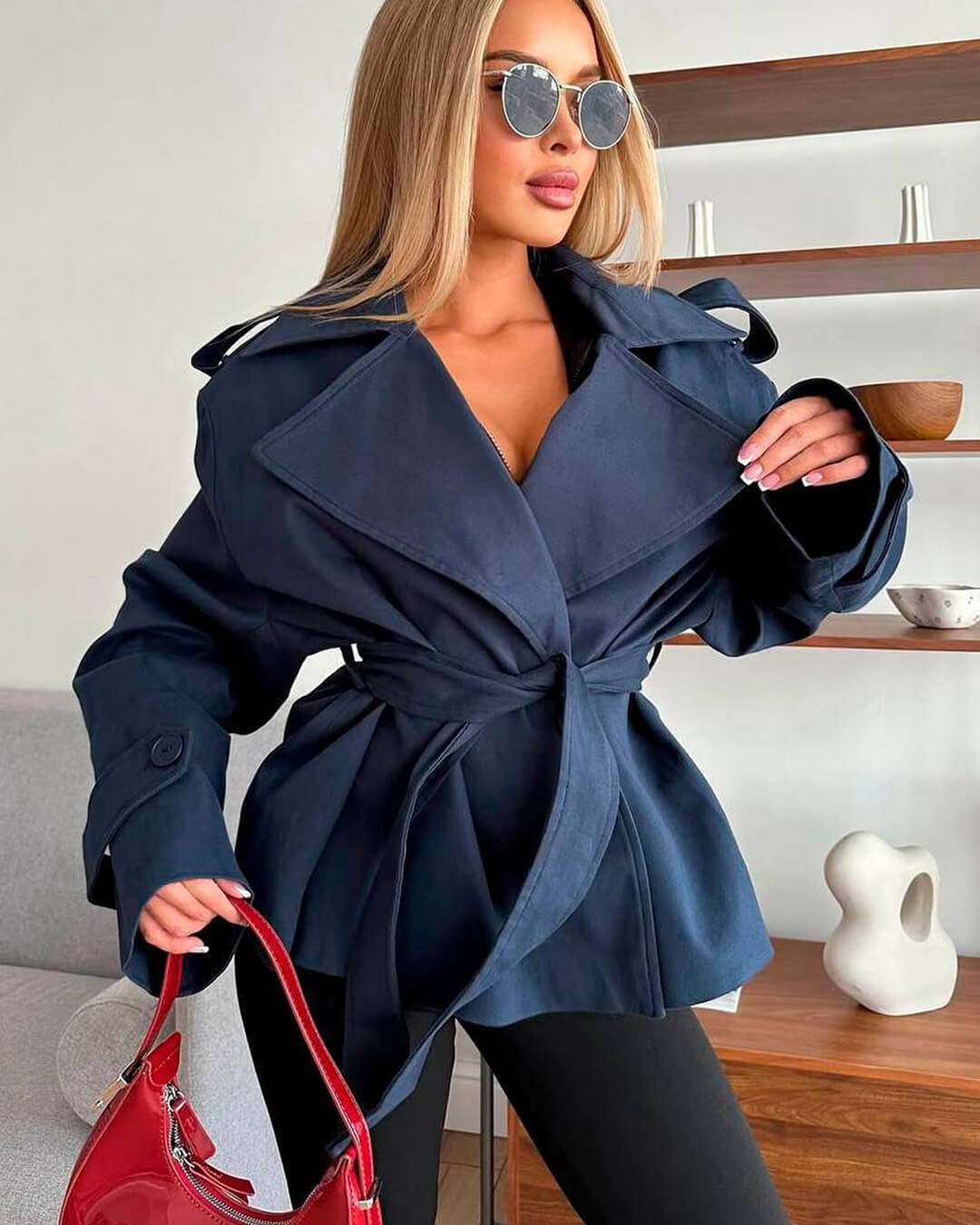 SOERA Dorothy Lace Up Short Trench Coat - Jackets - 1005011800038387-;zM1774869391306746407 Navy S