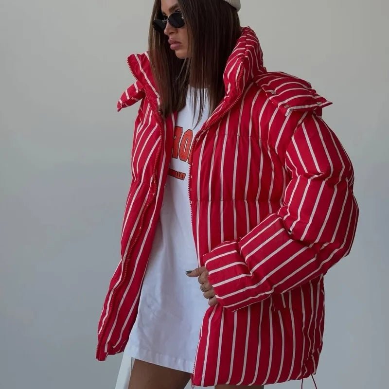 SOERA Emma Hooded Stiped Puffer Jacket - Jackets - SOERA-405507-01R-S-18019 Red S