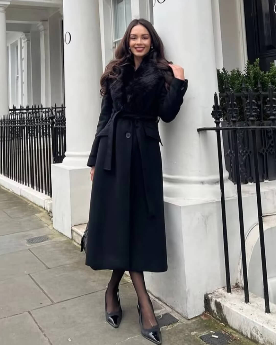 SOERA Faye Faux Fur Collar Maxi Coat - Jackets - 1005008156822535-;pS1764102180812304319 Black XS