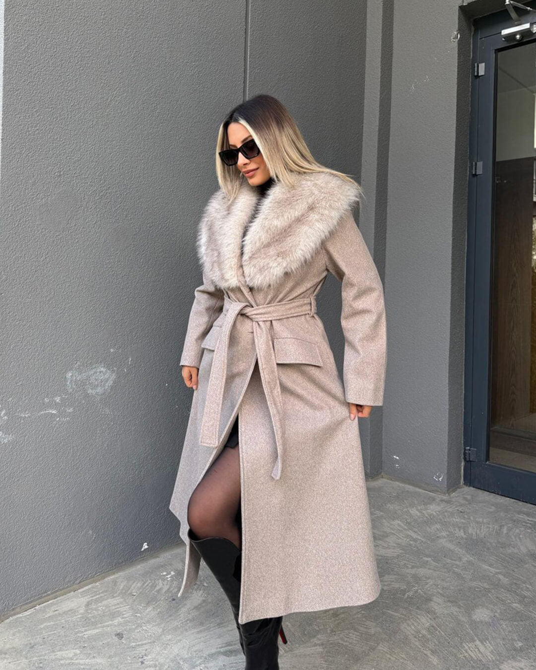 SOERA Flora Faux Fur Collar Maxi Coat - Jackets - 1005008156822535-;oj1764102180811559053 Beige M