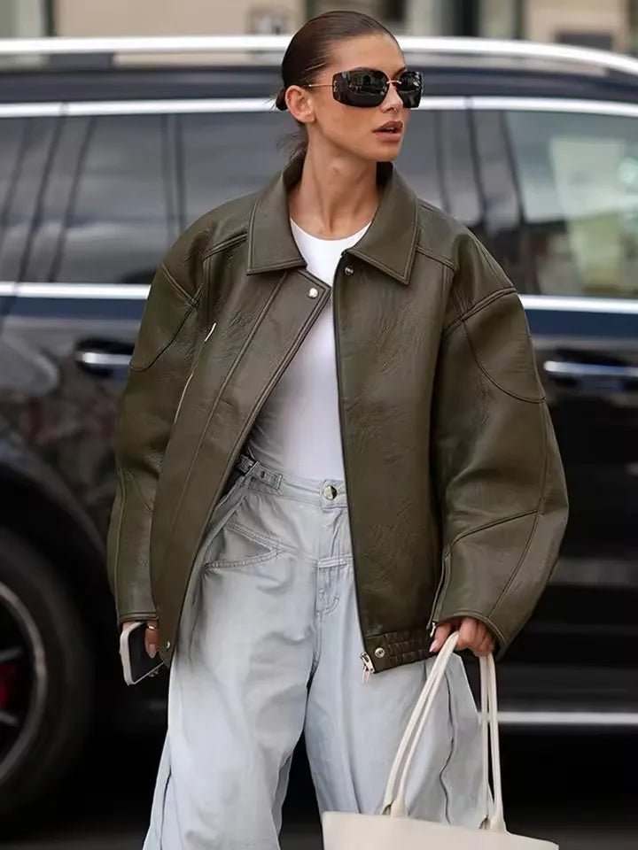 SOERA Gina Faux Leather Bomber Jacket - Jackets - kn1774532669739495476 Khaki S