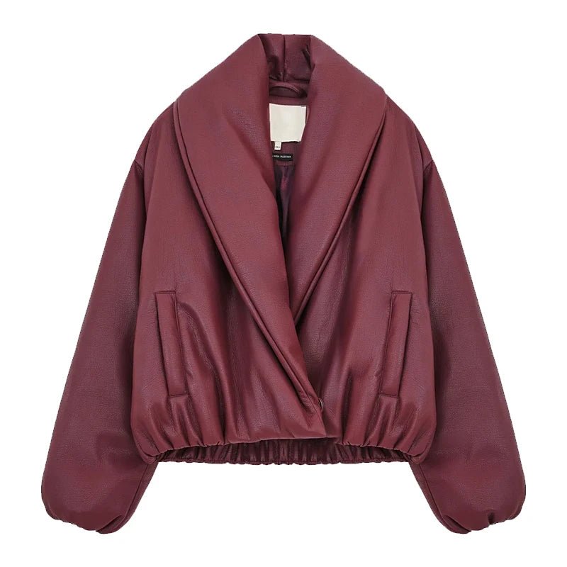 SOERA Lara Lapel Leather Jacket - Jackets - 3256809702498561-;oN1767257410834124634 Burgundy L