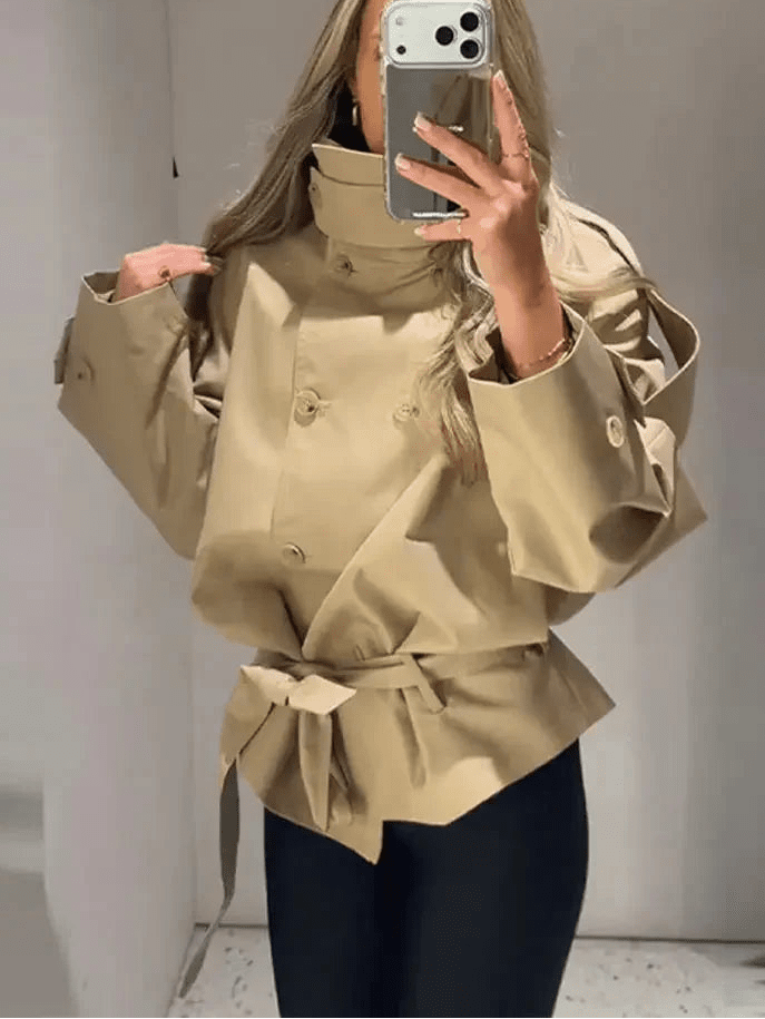 SOERA Phoebe Lace Up Cropped Trench Coat - Jackets - 1005011709372959-;Xc1773321573063752054 L