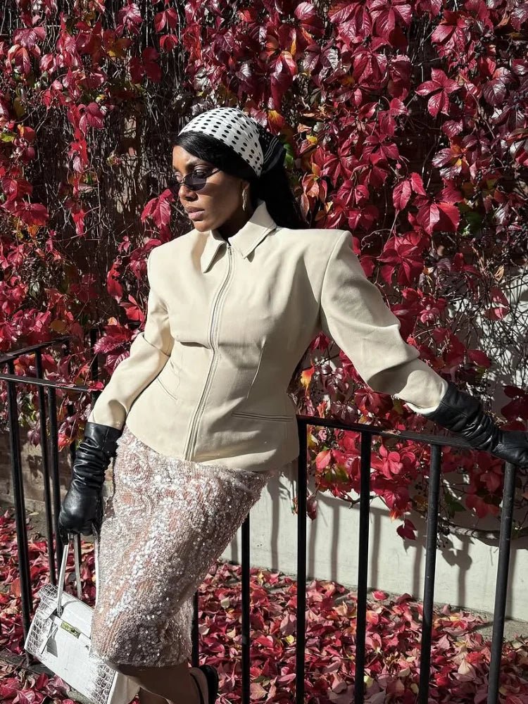 SOERA Sabine Zip Up Fitted Jacket - Jackets - 1005010537003381-;Hk1770053333510833923 Beige XS