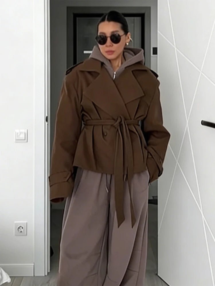 SOERA Sandy Lace Up Short Trench Coat - Jackets - 1005010782864095-;vK1773321573222349254 Light Brown XS