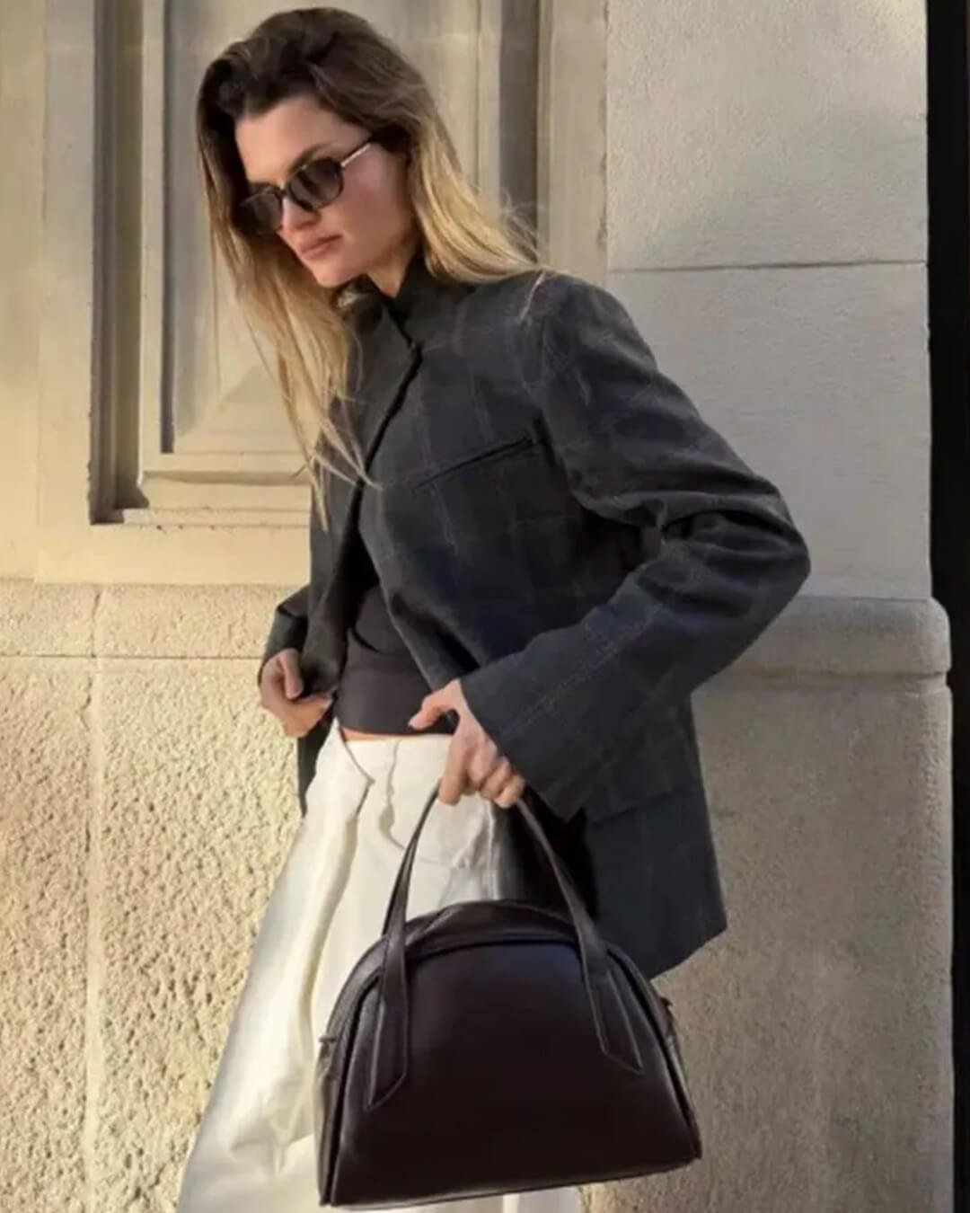 SOERA Sofia Plaid Stand Collar Blazer - Jackets -  Grey L