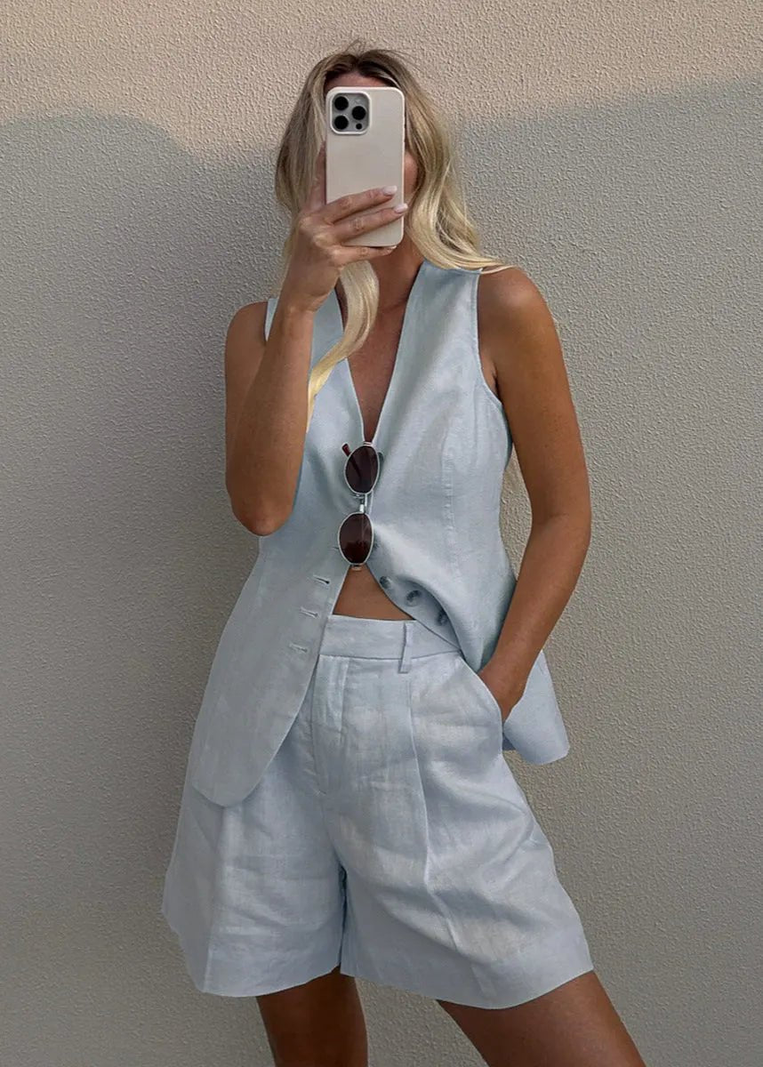SOERA Bianca Tailored Vest and Shorts Set - Jumpsuits & Rompers -  Beige M