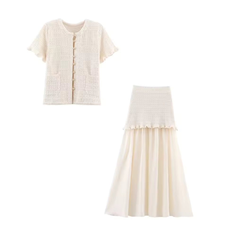 SOERA Beatrice Knitted Tank & Pleated Skirt Set - Matching Sets -  Beige Set M