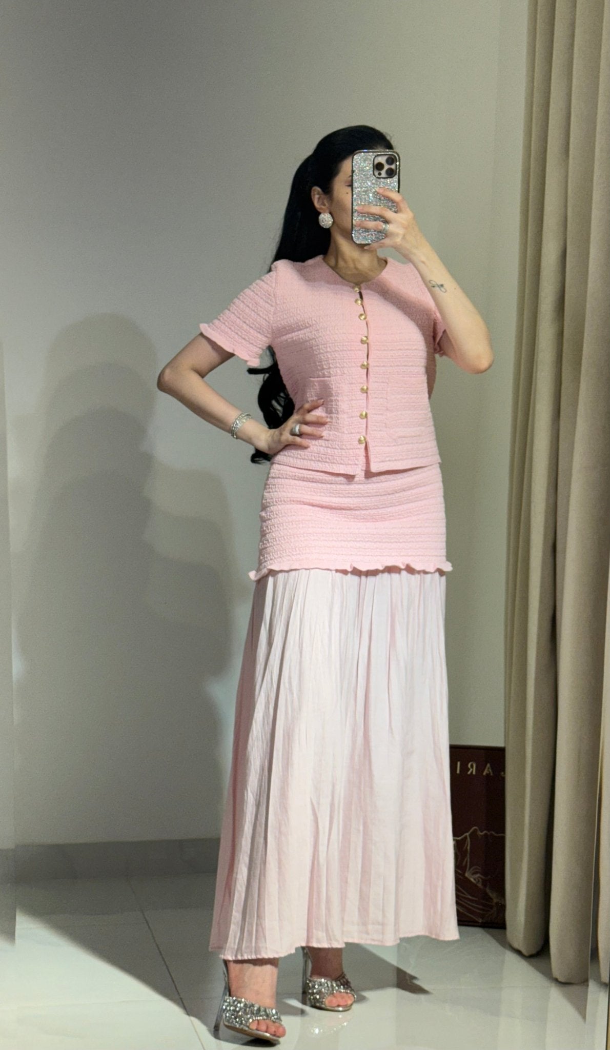 SOERA Beatrice Knitted Tank & Pleated Skirt Set - Matching Sets -  Pink Set S