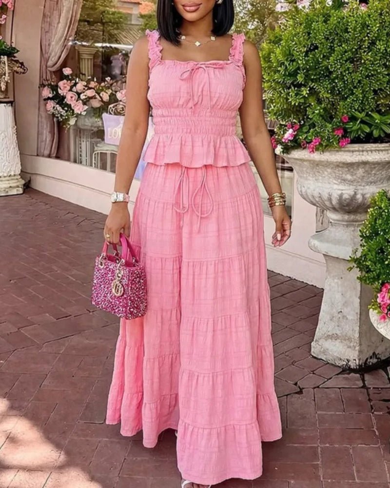 SOERA Bianca Boho Two - Piece Ruffle Set - Matching Sets -  Pink XS