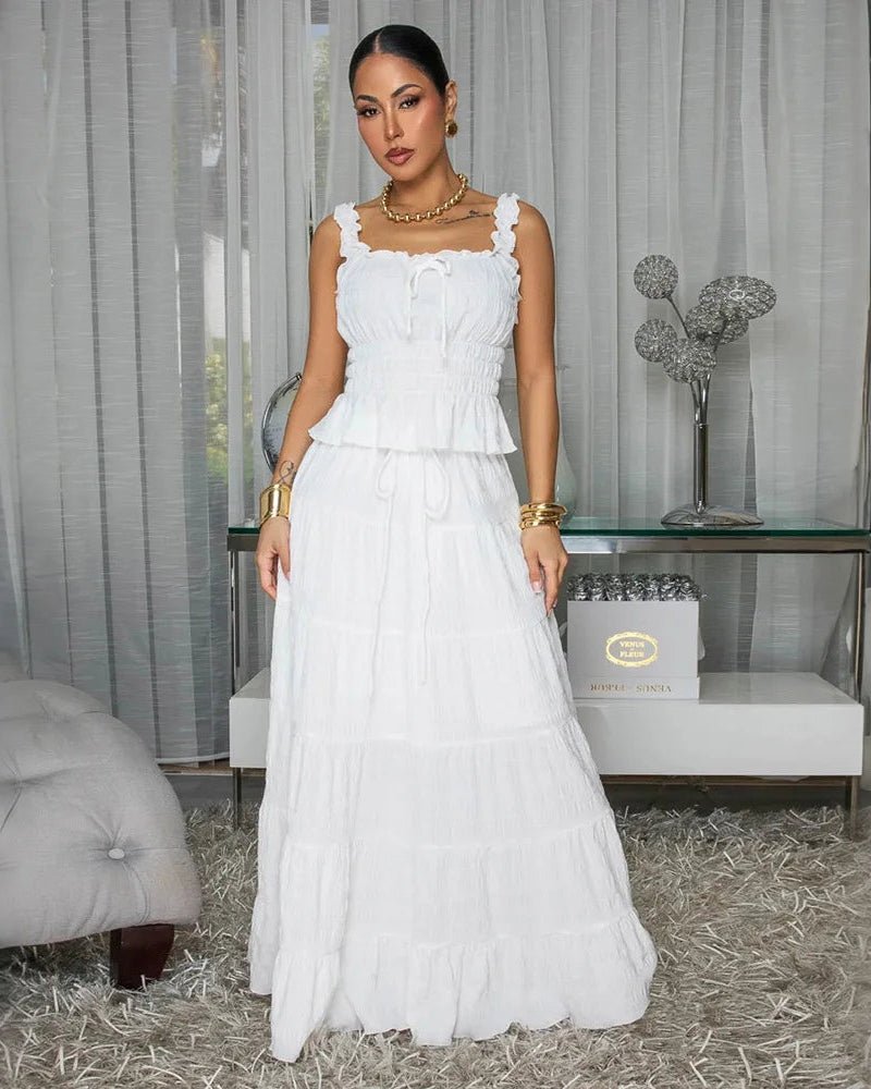 SOERA Bianca Boho Two - Piece Ruffle Set - Matching Sets -  White XS