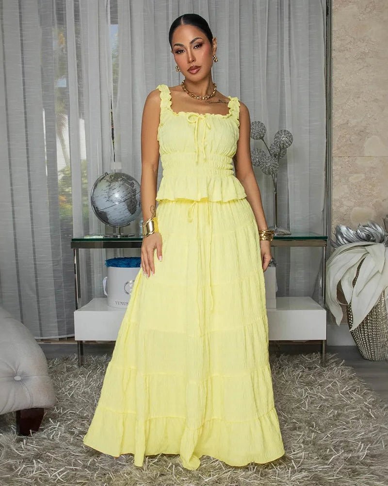 SOERA Bianca Boho Two - Piece Ruffle Set - Matching Sets -  Yellow XS