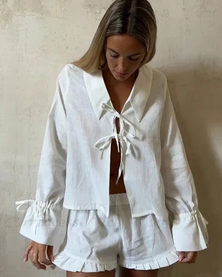 SOERA Bianca Stylish Cotton Two Piece Set - Matching Sets -  White S