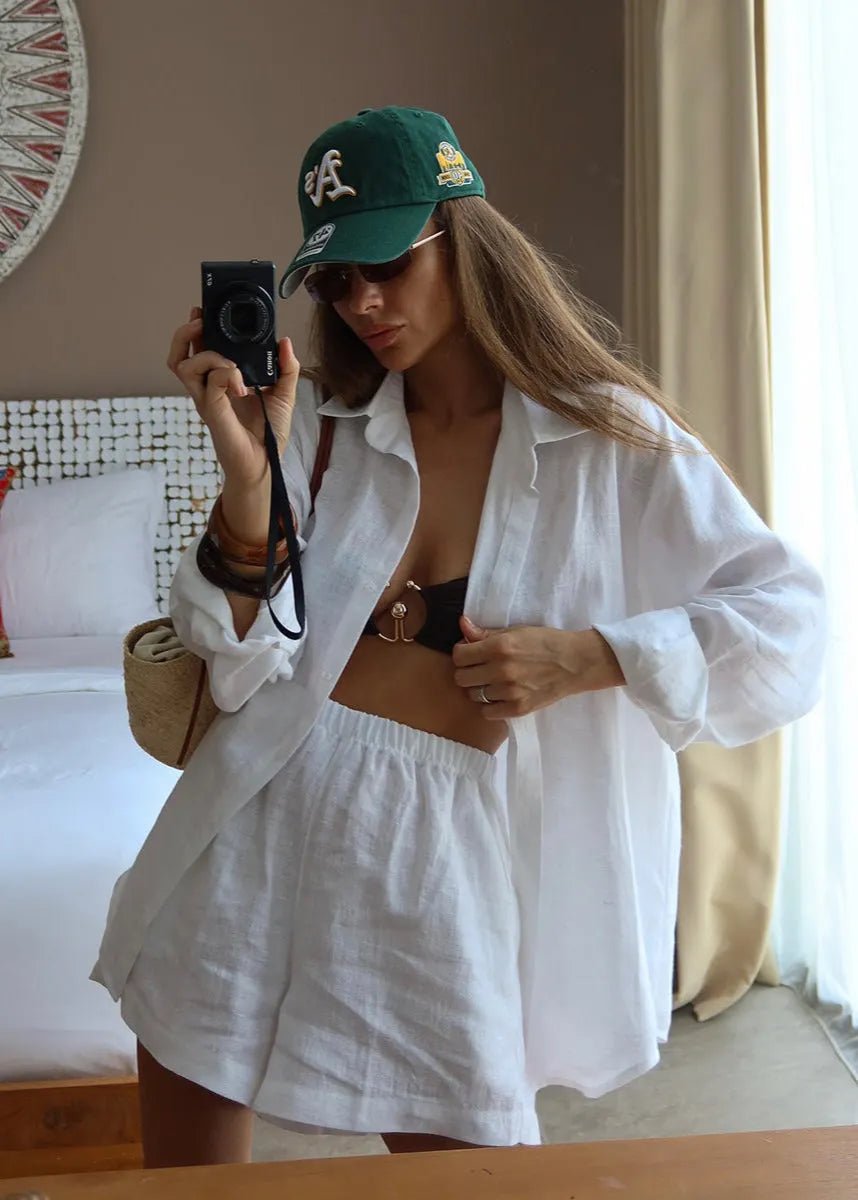 SOERA Camille White Linen Shirt and Shorts Set - Matching Sets -  White Set S
