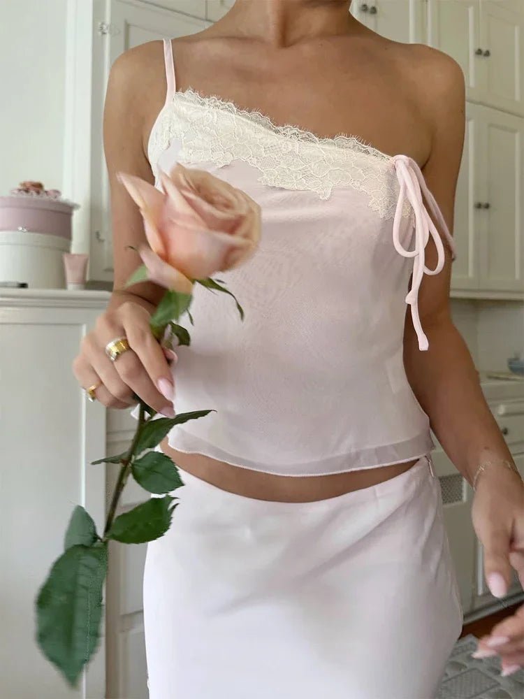 SOERA Celeste Lace - Paneled Camisole and Skirt Set - Matching Sets -  Pink M