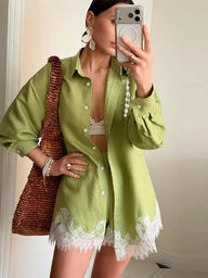 Ensemble chemise de plage Celeste en patchwork de dentelle