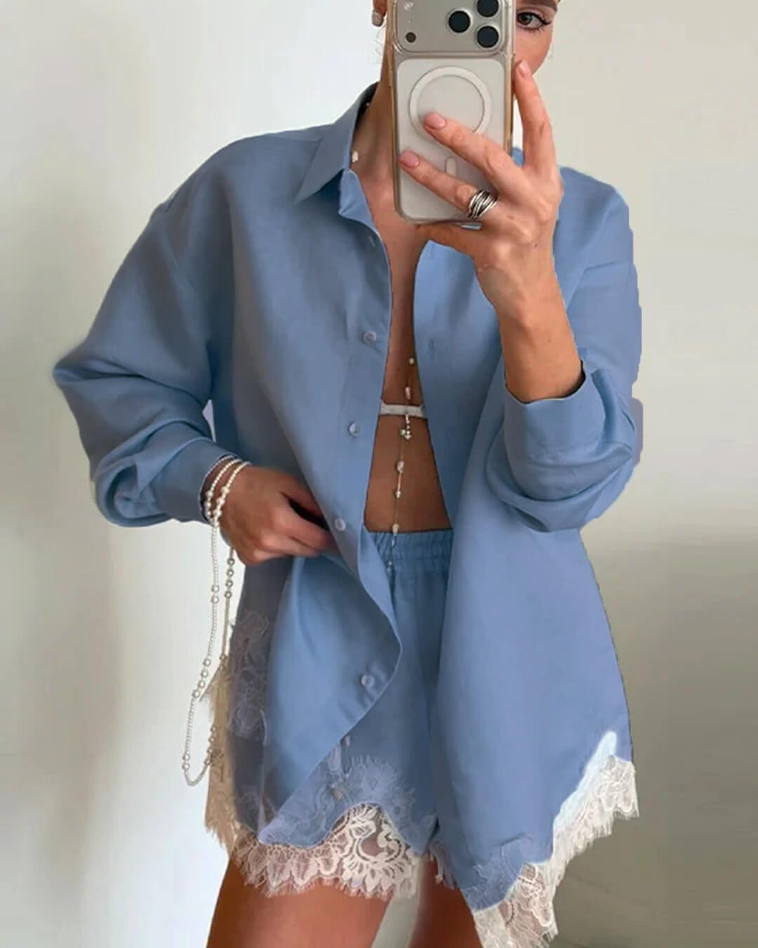 Ensemble chemise de plage Celeste en patchwork de dentelle