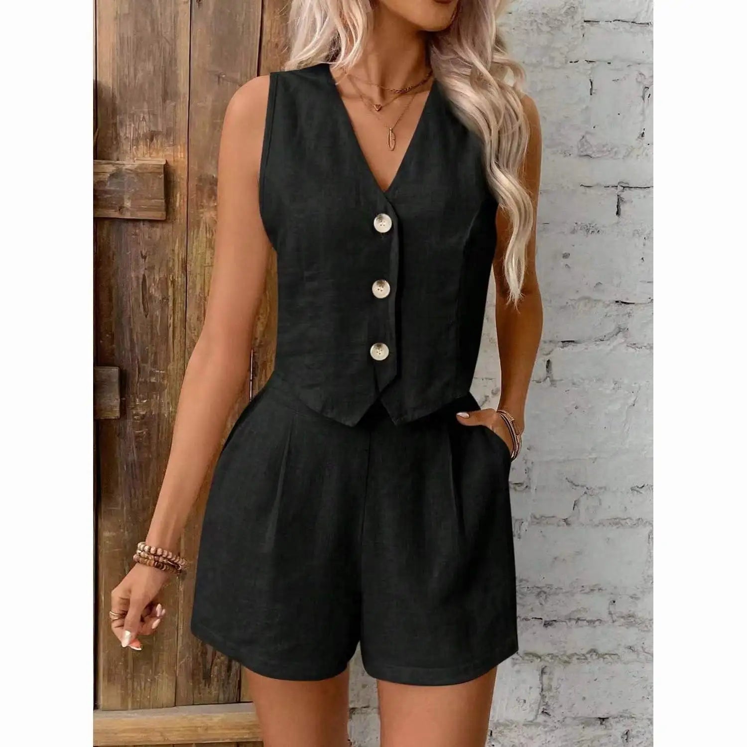 SOERA Lumi Cotton Linen Two Piece Set - Matching Sets -  Black S
