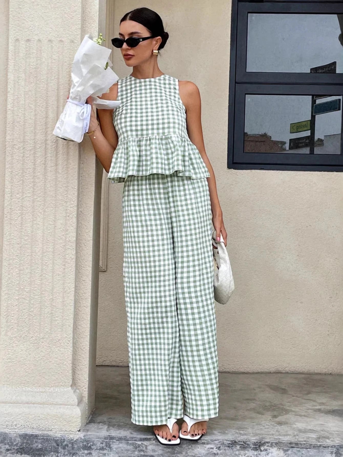 SOERA Mei Lattice Ruffled Two - Piece Set - Matching Sets -  Light Green S