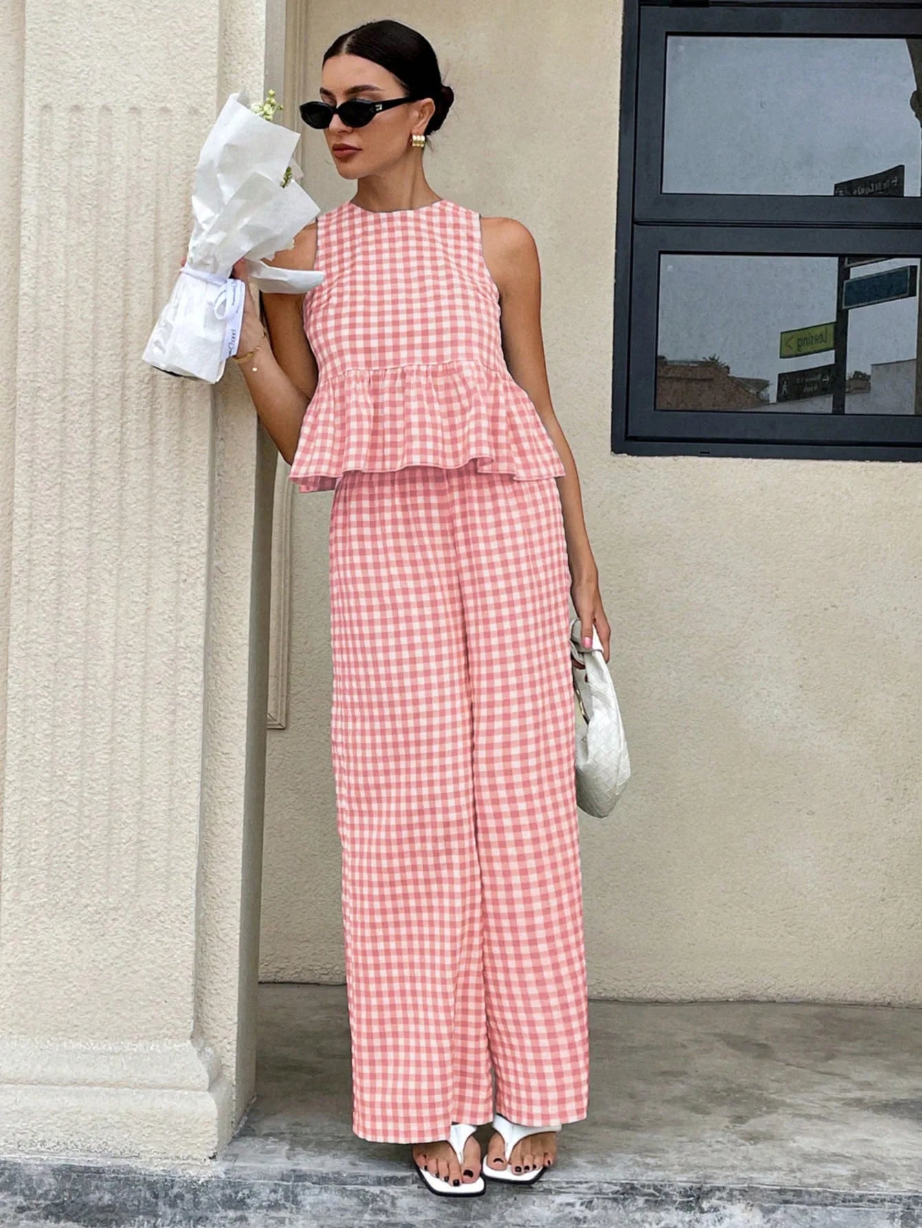 SOERA Mei Lattice Ruffled Two - Piece Set - Matching Sets -  Pink M