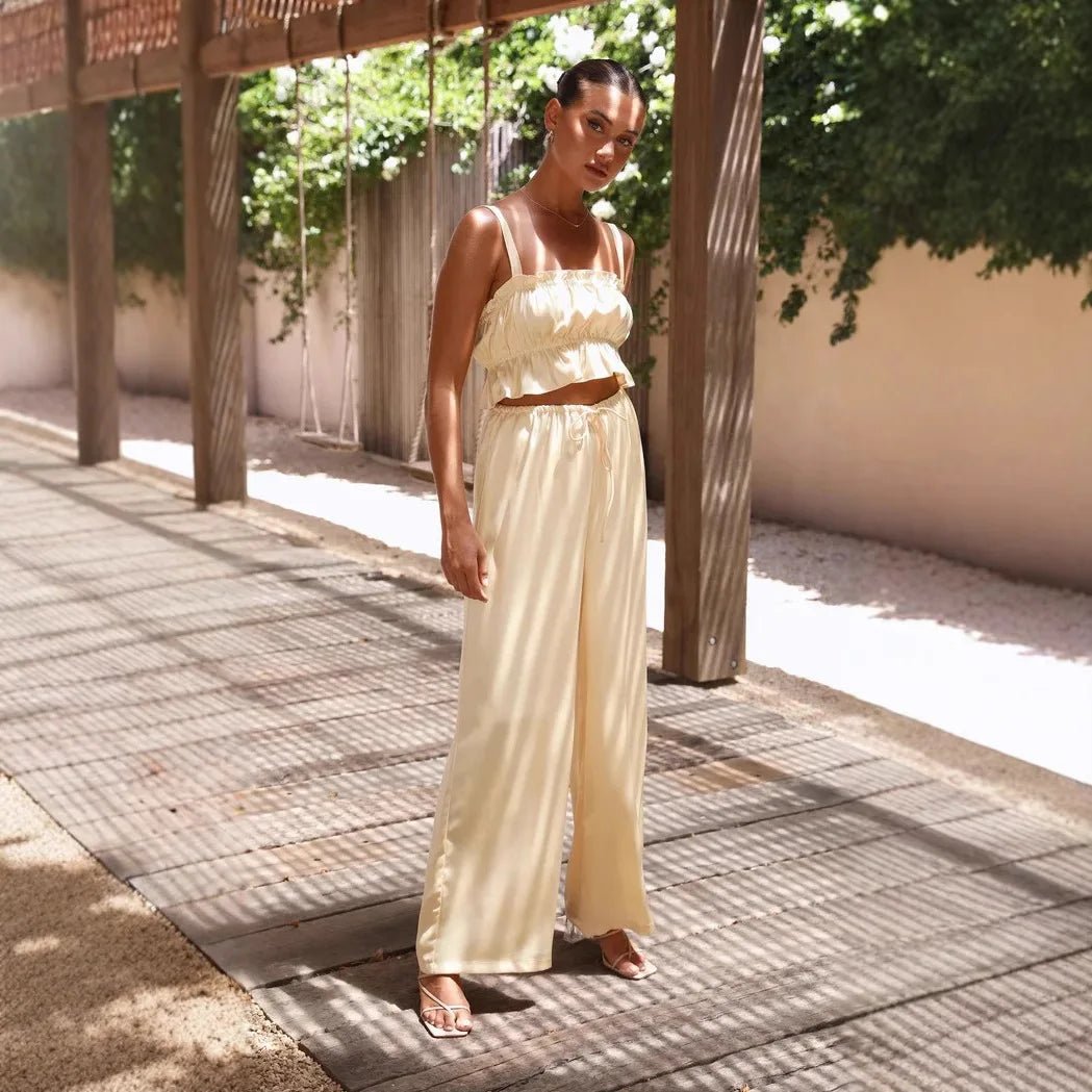 SOERA Serena Wide Leg Ruffle Set - Matching Sets -  Yellow XS