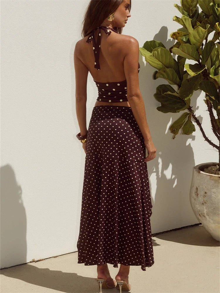 SOERA Yui Polka Dot Halter Two Piece Set - Matching Sets -  Brown S