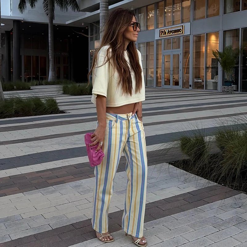 SOERA Aiwuna Low-Rise Striped Trousers - Pants - SOERA-226627-BLU-M-54659 Blue M
