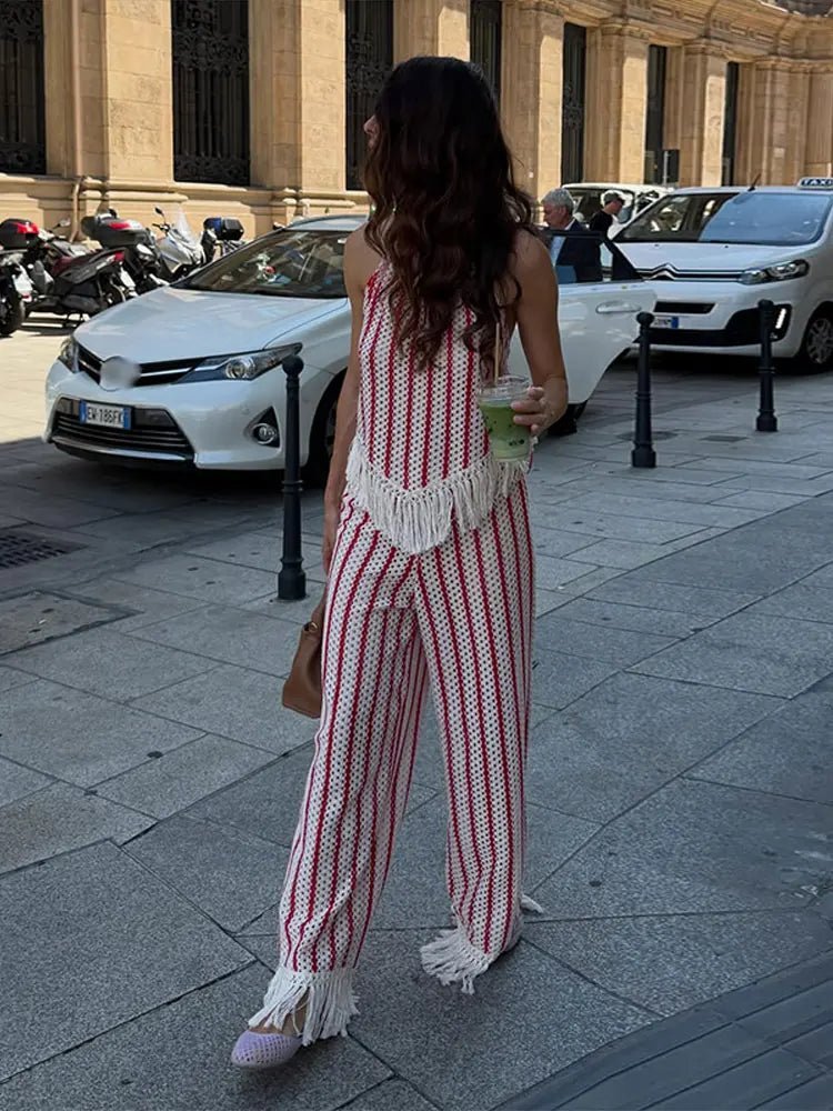 SOERA Aisuna Striped Fringe Two-Piece Set - Pants Set - SOERA-896579-M-OS-79555 M