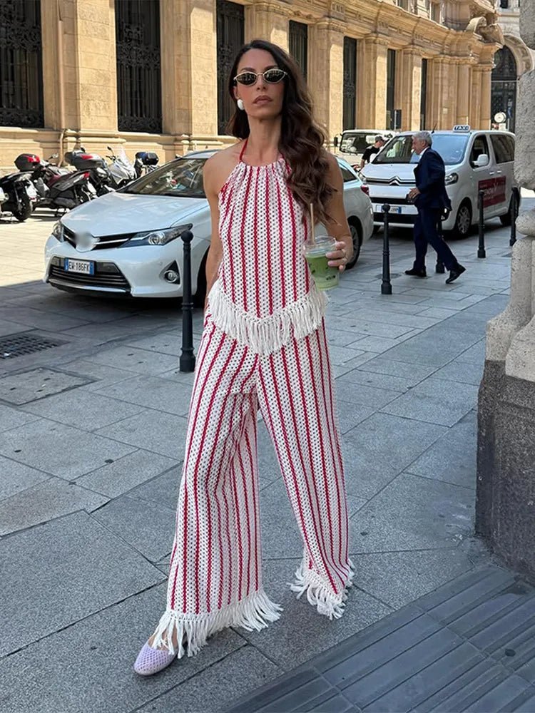 SOERA Aisuna Striped Fringe Two-Piece Set - Pants Set - SOERA-896579-M-OS-79555 M