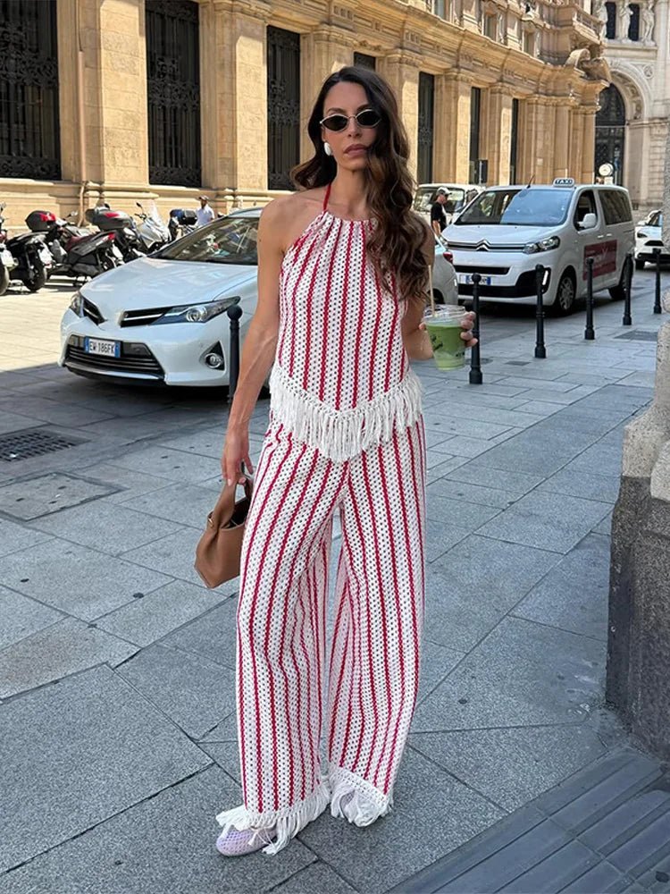 SOERA Aisuna Striped Fringe Two-Piece Set - Pants Set - SOERA-896579-S-OS-46787 S
