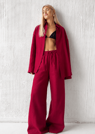Adero chemise en coton coupe décontractée et pantalon à jambe large - ensemble
