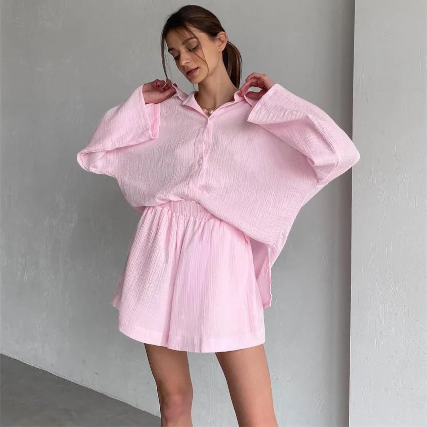 SOERA Jenna Loose Long Sleeve & Shorts Set - Set - 1005005373930355-;tr1776125344192400493 Pink S